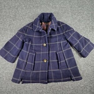 Marc by Marc Jacobs Navy Plaid Wool Blend Blazer Jacket XS Three Quarter Sleeve